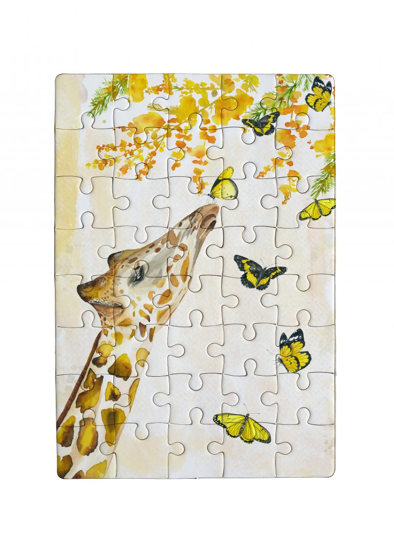 Unfinished red with white jigsaw puzzle pieces on blue background